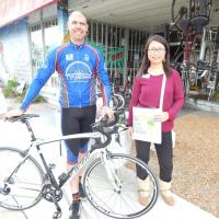 Man on bicycle at the Pedaler